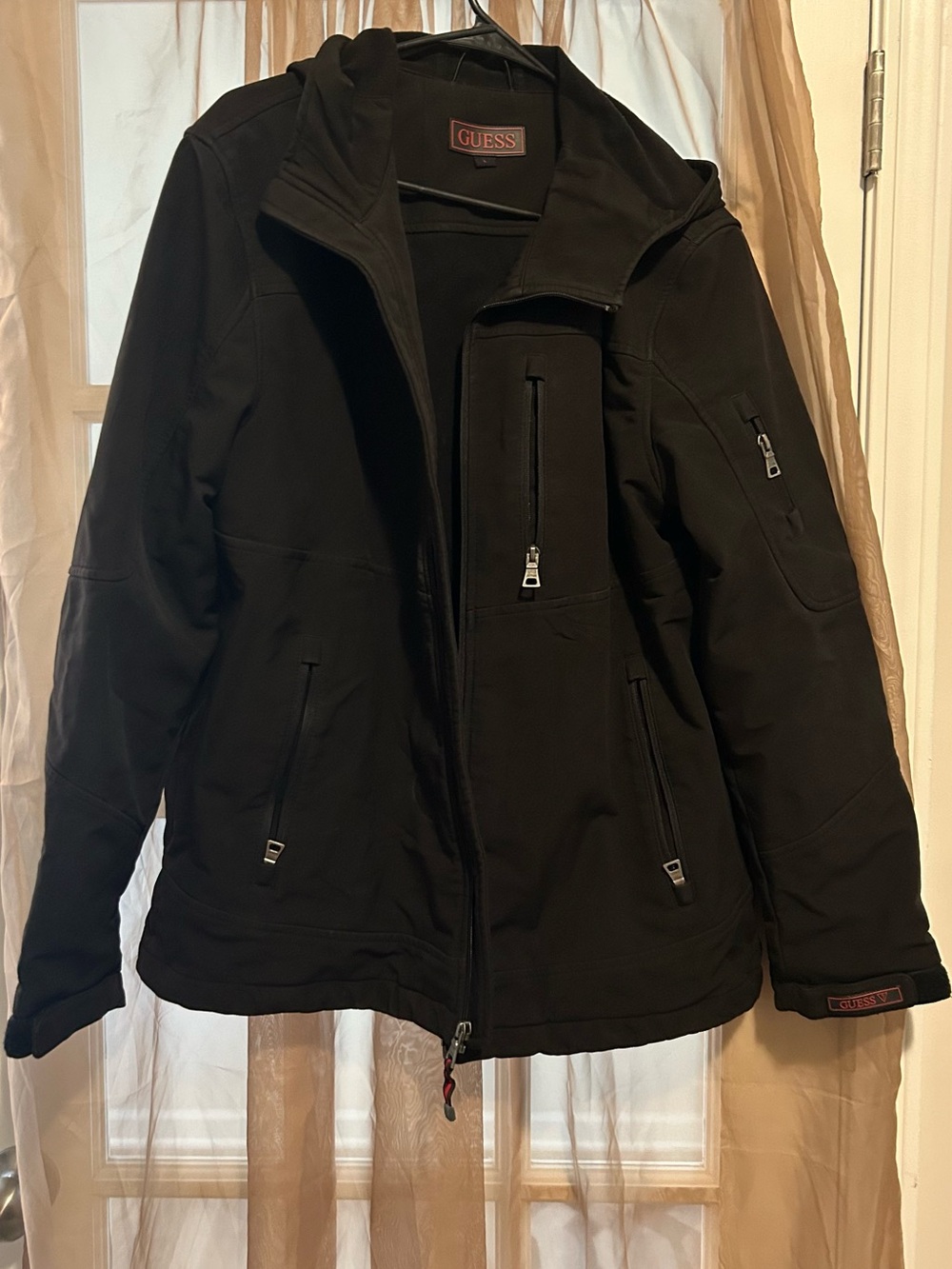 GUESS Men's Black Hooded Performance Softshell Jacket